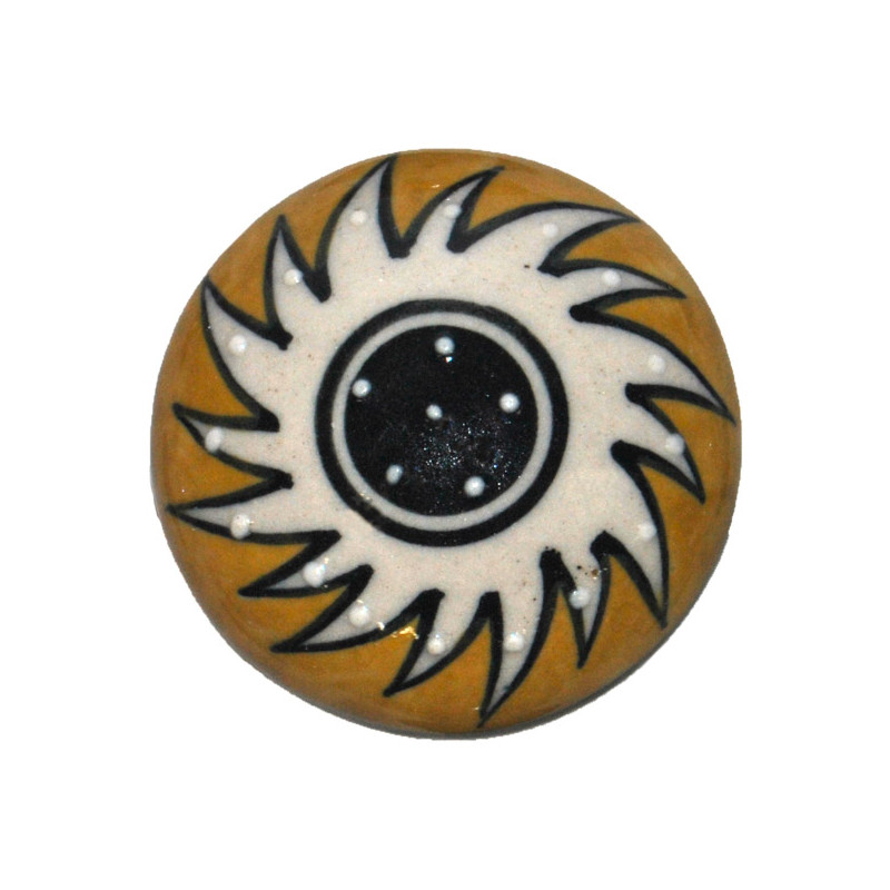 Grand Bouton de tiroirs en faience Jaune et Blanc