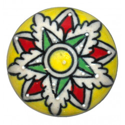 Grand Bouton de tiroirs en faience Vert Jaune et Rouge