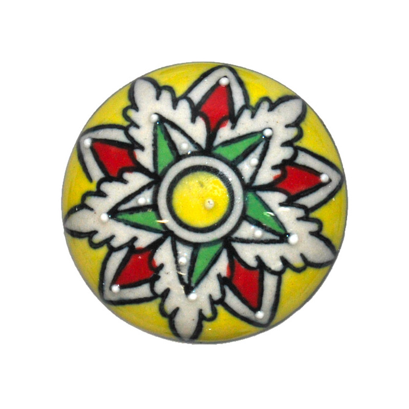 Grand Bouton de tiroirs en faience Vert Jaune et Rouge