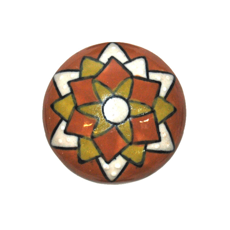 Grand Bouton de tiroirs en faience Marron et Vert