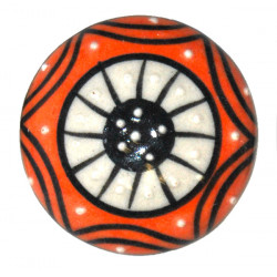 Grand Bouton de tiroirs en faience Orange et Blanc