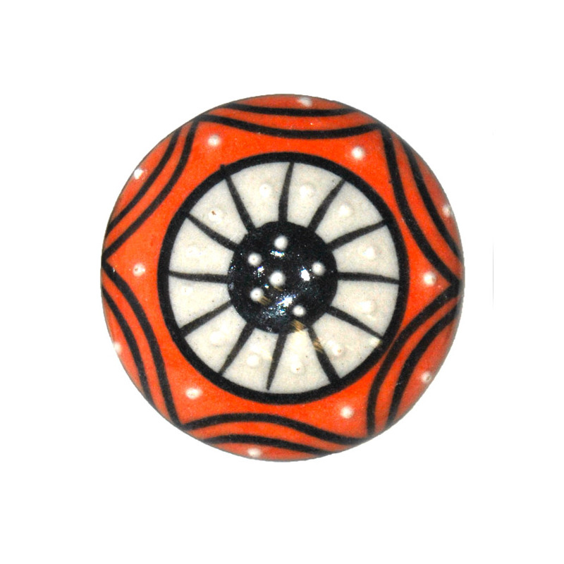 Grand Bouton de tiroirs en faience Orange et Blanc