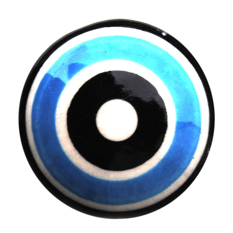Grand Bouton de tiroirs en faience Bleu et Noir