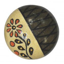 Grand Bouton de tiroirs en faience blanc et marron