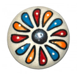 Grand Bouton de tiroirs en faience Gouttes Rouge Bleu Jaune
