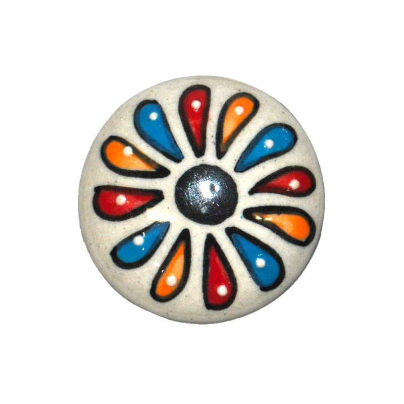 Grand Bouton de tiroirs en faience Gouttes Rouge Bleu Jaune