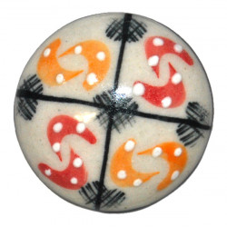 Grand Bouton de tiroirs en faience Blanc Jaune et Rouge