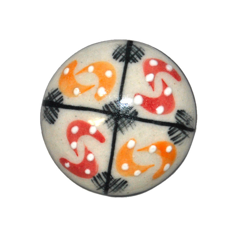 Grand Bouton de tiroirs en faience Blanc Jaune et Rouge