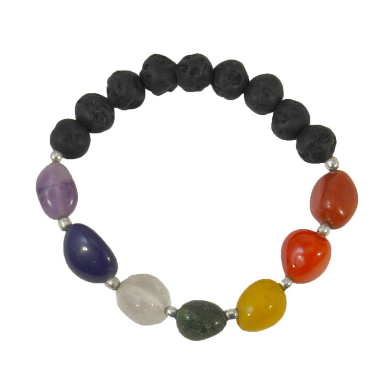 Bracelet de guerison - 7 chakras et pierre de lave Bracelet de guerison - 7 chakras et pierre de lave