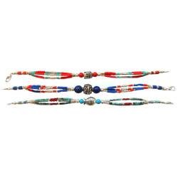Bracelet Nepalais pierre et metal trois lignes