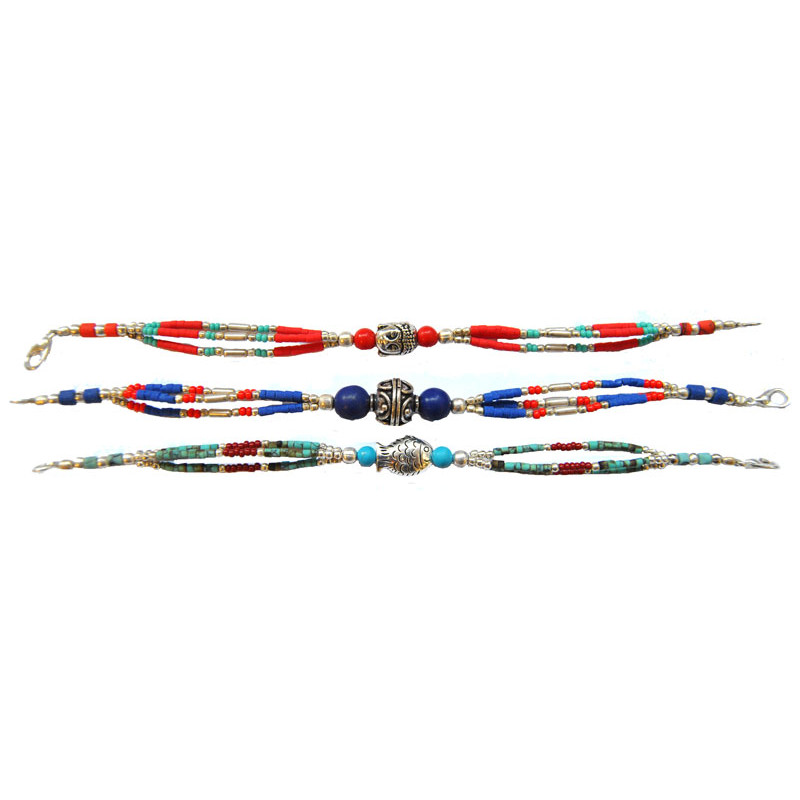 Bracelet Nepalais pierre et metal trois lignes