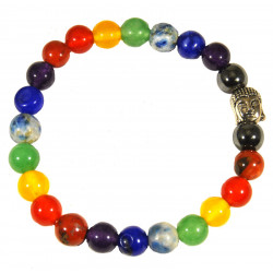 Bracelet en pierre 7 chakras, hematite et tete de bouddha
