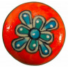 Grand Bouton de tiroirs en faience Orange et Bleu