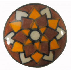 Grand Bouton de tiroirs en faience Marron et Orange