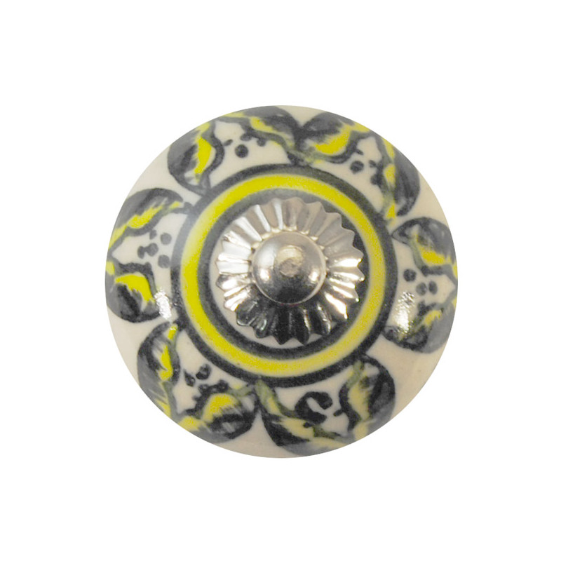 Boutons de tiroirs en faience noir et jaune