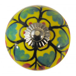 Boutons de tiroirs en faience jaune jaune et vert