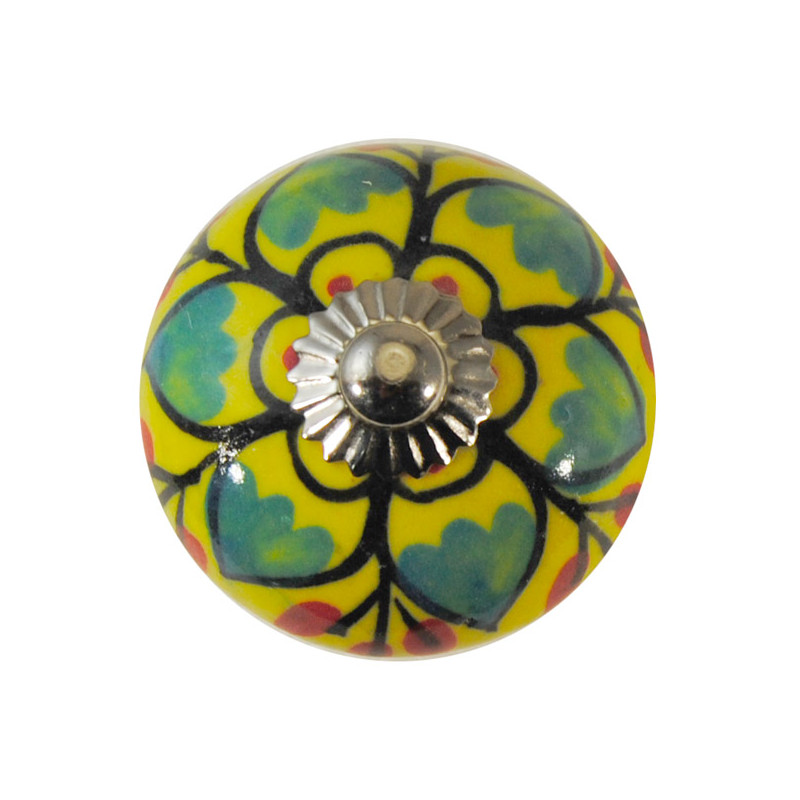 Boutons de tiroirs en faience jaune jaune et vert