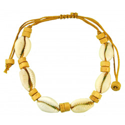 Bracelet coquillage et perle de bois reglable