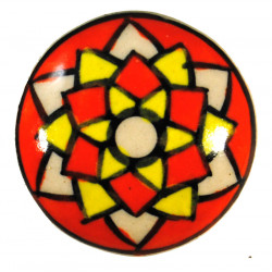 Grand Bouton de tiroirs en faience Jaune et Orange