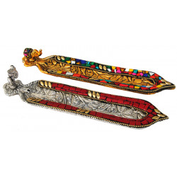 Porte encens metal dore ou argente avec statuette