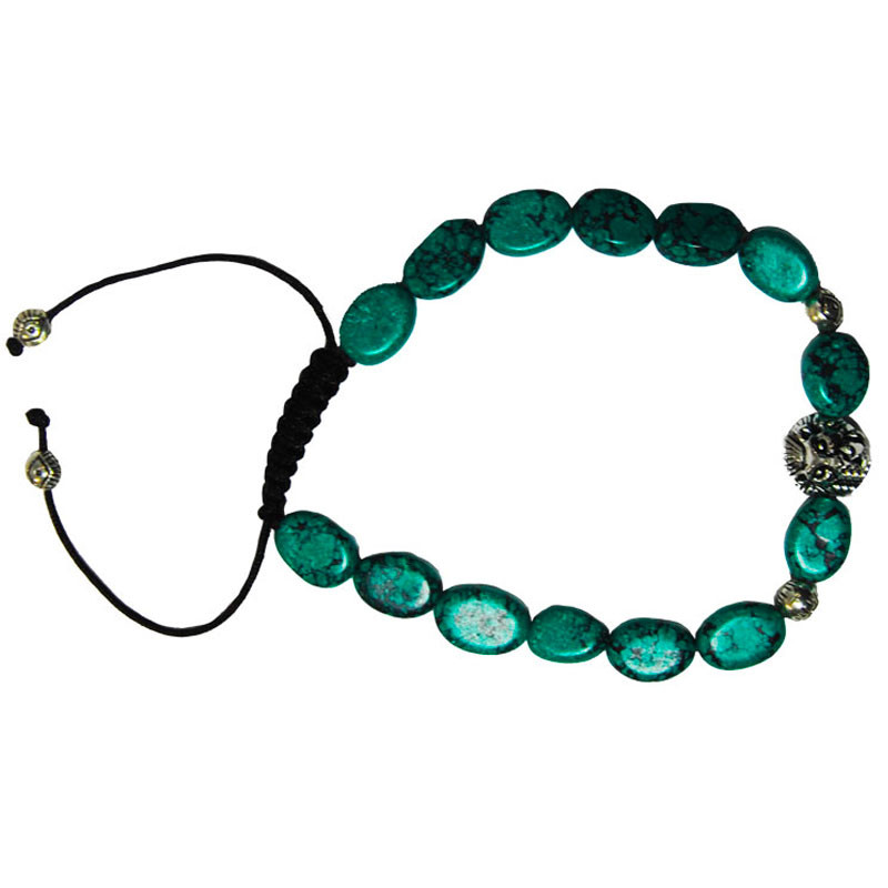 Bracelet nepalais turquoise perle tete de lion 8mm