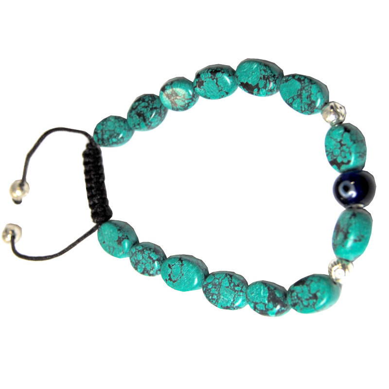 Bracelet nepalais turquoise oeil grec 8mm