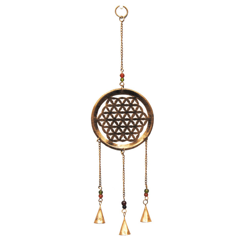 Mobile fleur de vie dore avec clochettes et perles