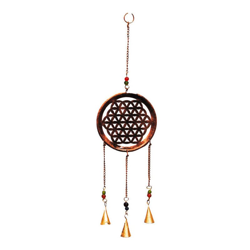 Mobile fleur de vie cuivre avec clochettes et perles