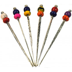 Pique a cheveux en metal et deco perles