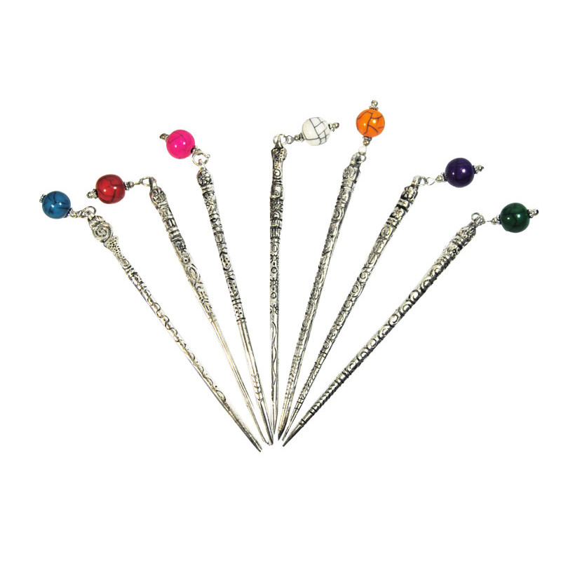Pique a cheveux en metal et deco perles