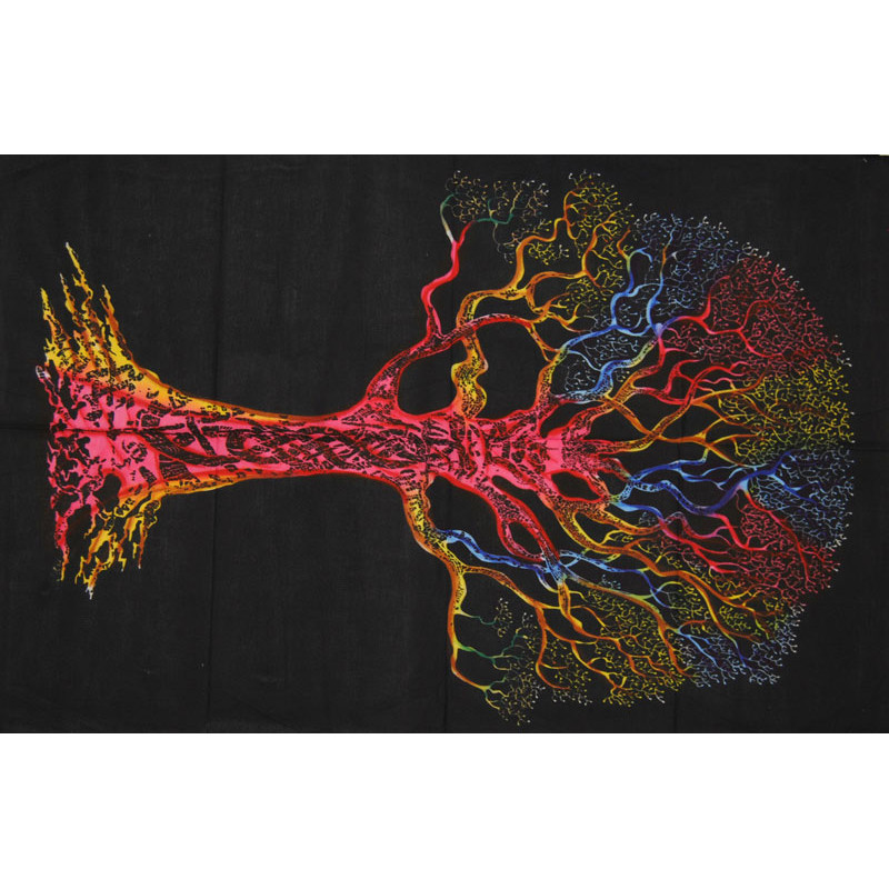 Mini tenture arbre de vie multicolore sur fond noir