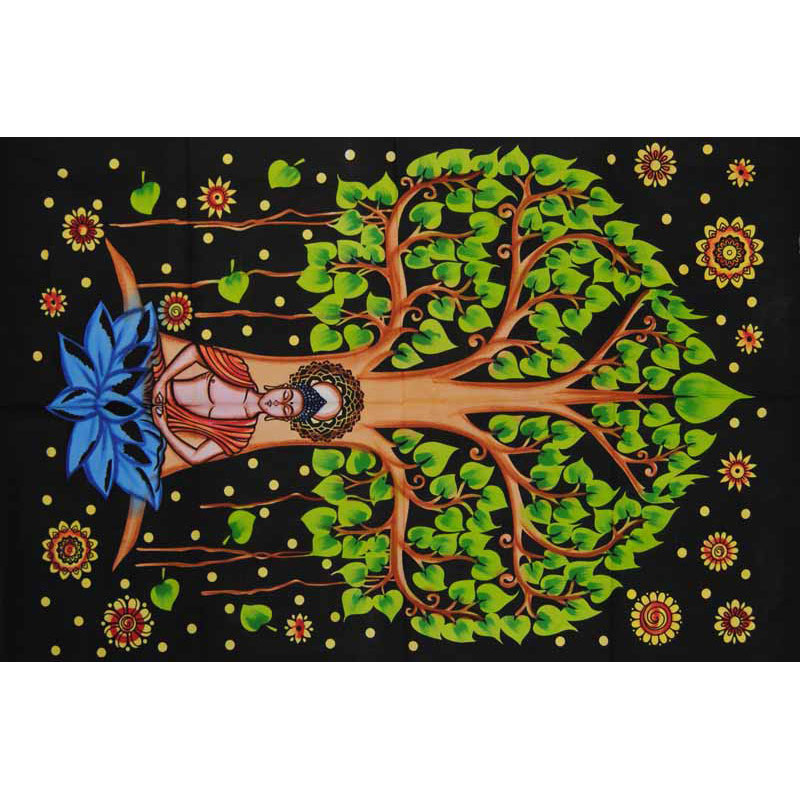 Mini tenture arbre de vie et boudha sur fond noir