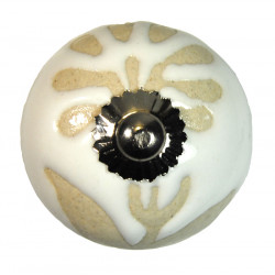 Boutons de tiroirs en faience blanc et beige motif fleur