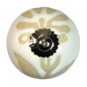 Boutons de tiroirs en faience blanc et beige motif fleur