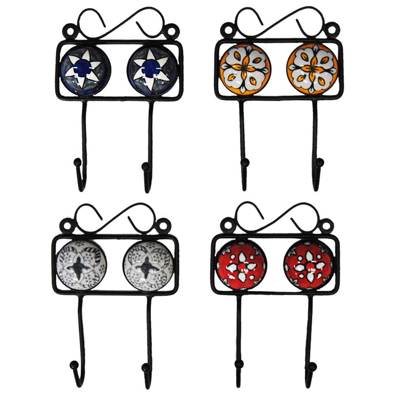 Patere en faience et metal 2 tetes