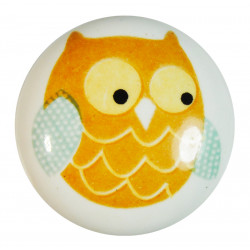 Boutons de tiroirs en faience dessin hiboux