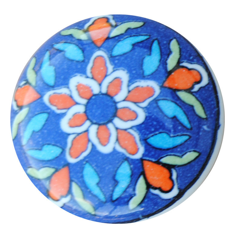 Pomos de cajón de loza azul con estampado de flores