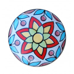 Boutons de tiroirs en faience fleur multicolor
