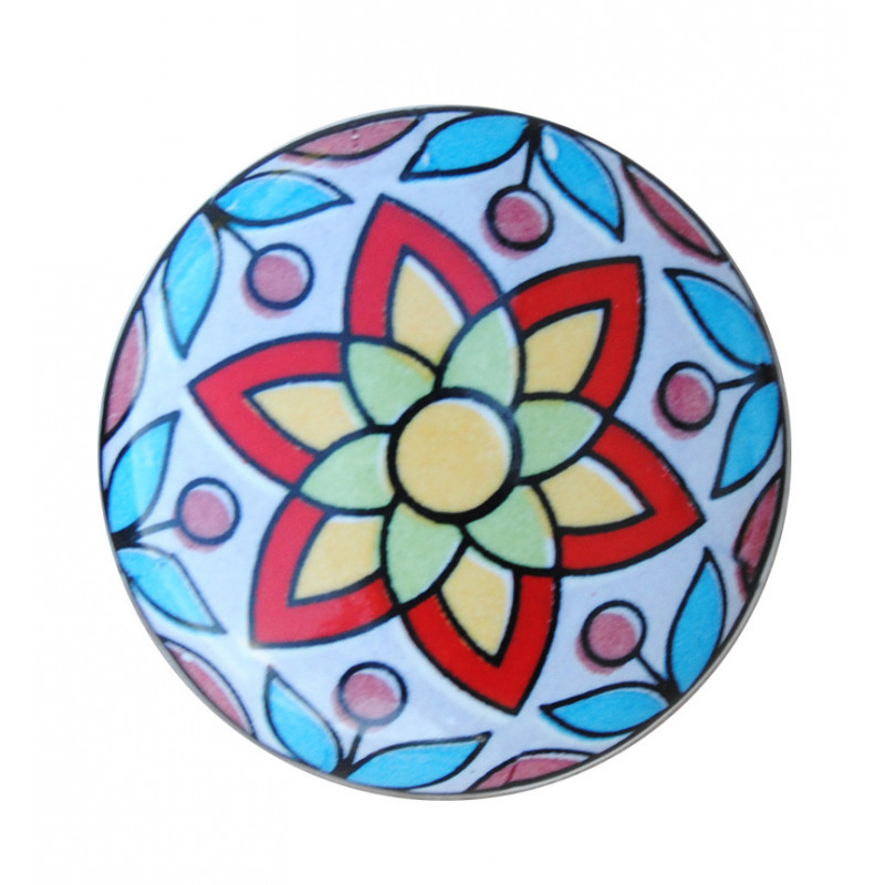 Boutons de tiroirs en faience fleur multicolor