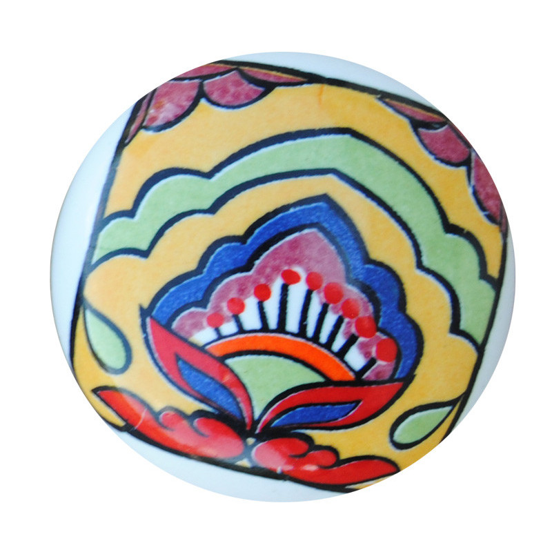 Boutons de tiroirs en faience fleur multicolor
