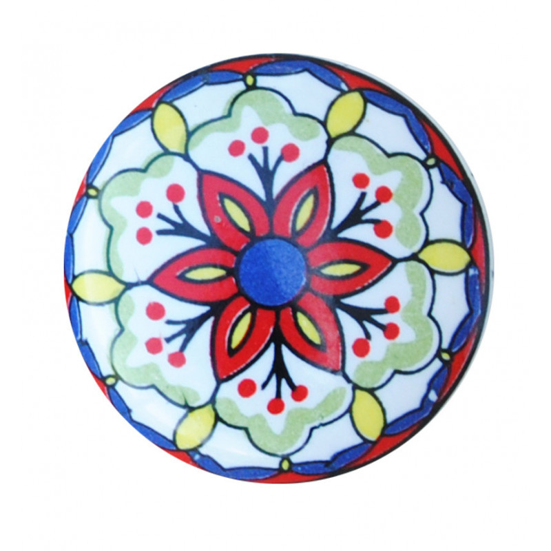 Boutons de tiroirs en faience fleur multicolor