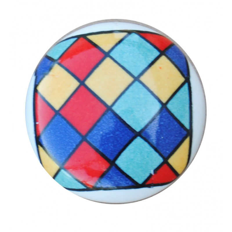 Boutons de tiroirs en faience multicolor motif mosaique