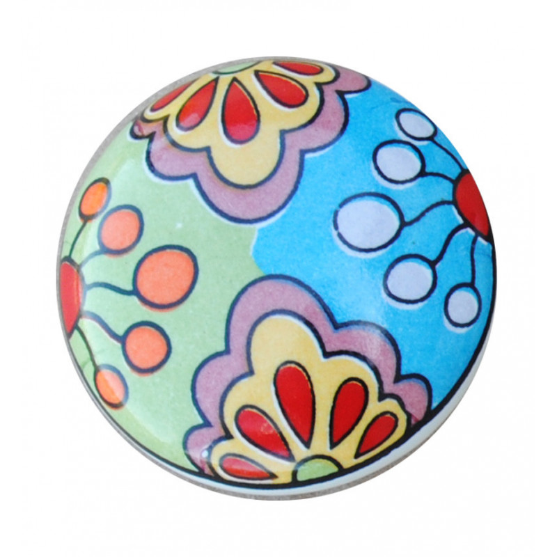 Boutons de tiroirs en faience multicolor