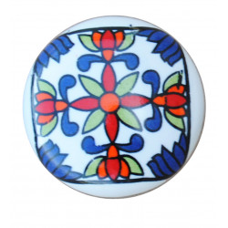 Boutons de tiroirs en faience blanc motif fleur