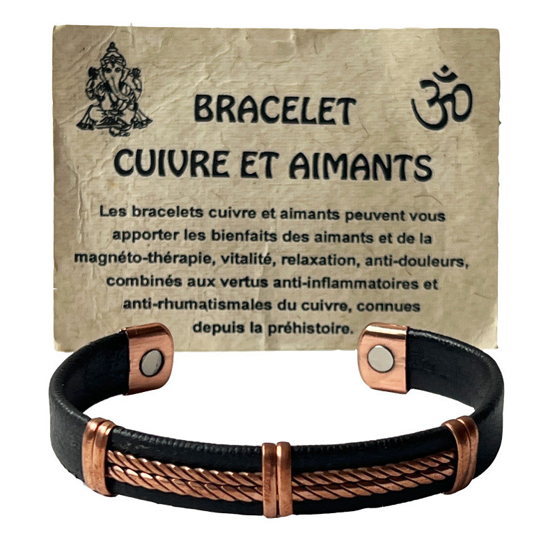 Bracelet Cuivre et Aimants cuir design tressé