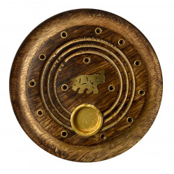 Porte encens en bois rond motif éléphant