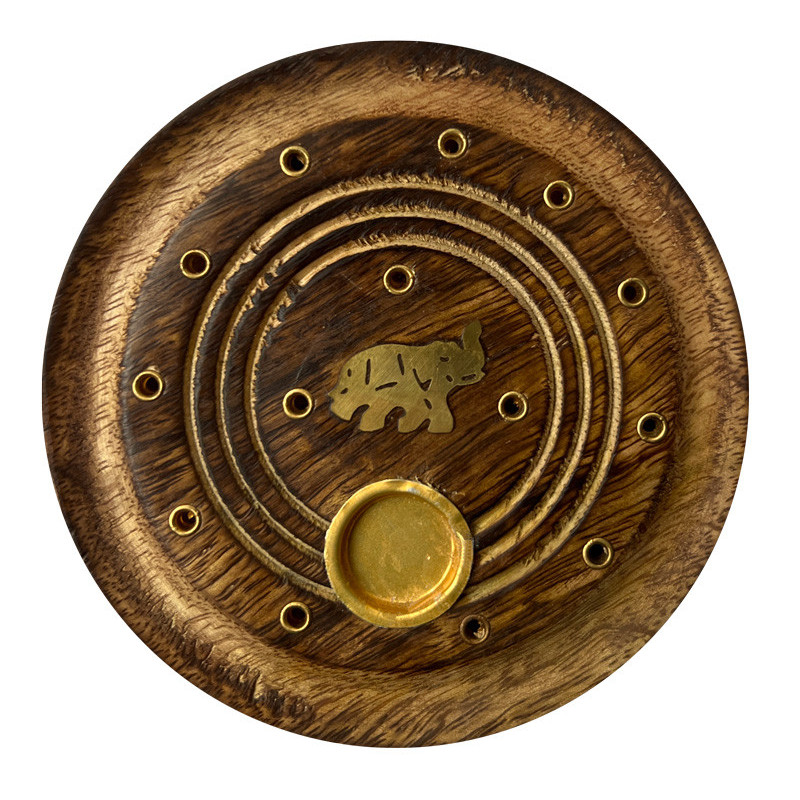 Porte encens en bois rond motif éléphant