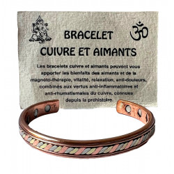 Bracelet fin Cuivre et Aimants torsade 3 métaux
