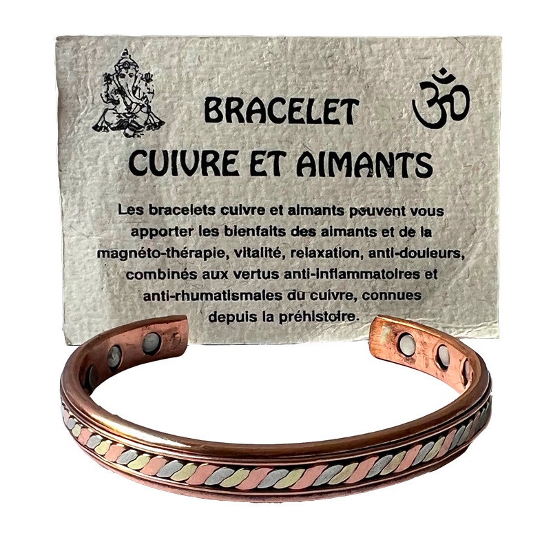 Bracelet fin Cuivre et Aimants torsade 3 métaux
