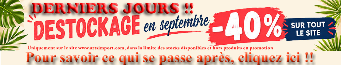 Destockage en septembre dernière semaine: -40% sur tout le site (sauf promotions)